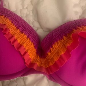 Vibrant Pink and Orange Ruffled Bikini Top